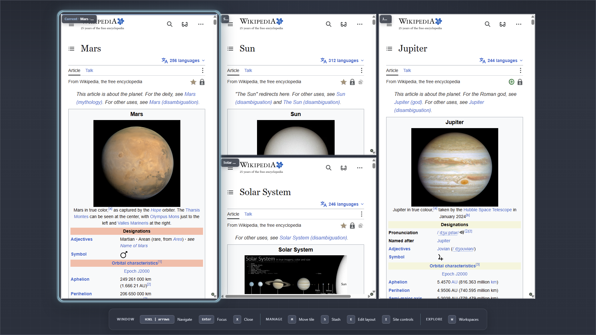 Glub Browser showing related research pages arranged as spatial tiles
